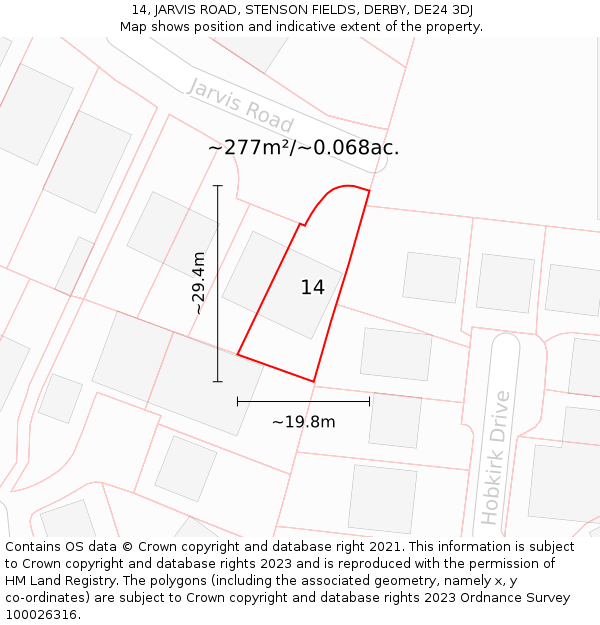 14, JARVIS ROAD, STENSON FIELDS, DERBY, DE24 3DJ: Plot and title map