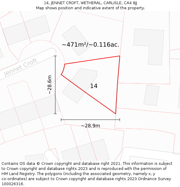 14, JENNET CROFT, WETHERAL, CARLISLE, CA4 8JJ: Plot and title map