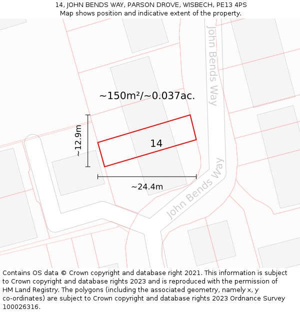 14, JOHN BENDS WAY, PARSON DROVE, WISBECH, PE13 4PS: Plot and title map