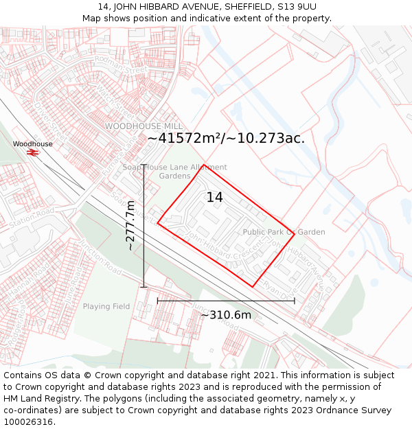 14, JOHN HIBBARD AVENUE, SHEFFIELD, S13 9UU: Plot and title map