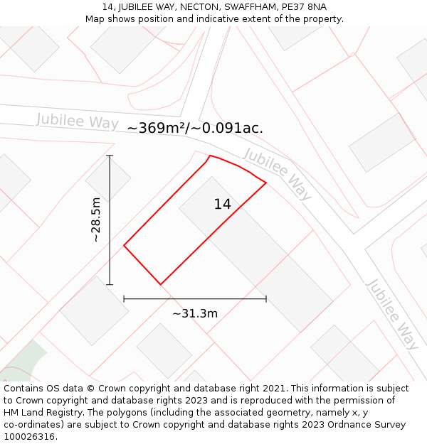 14, JUBILEE WAY, NECTON, SWAFFHAM, PE37 8NA: Plot and title map