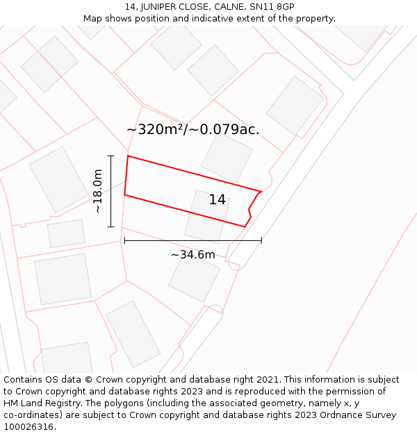 14, JUNIPER CLOSE, CALNE, SN11 8GP: Plot and title map