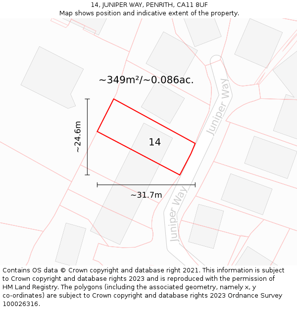 14, JUNIPER WAY, PENRITH, CA11 8UF: Plot and title map
