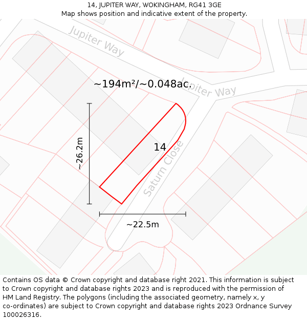 14, JUPITER WAY, WOKINGHAM, RG41 3GE: Plot and title map