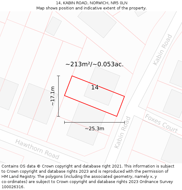 14, KABIN ROAD, NORWICH, NR5 0LN: Plot and title map