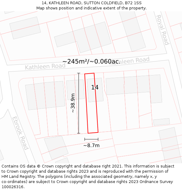 14, KATHLEEN ROAD, SUTTON COLDFIELD, B72 1SS: Plot and title map