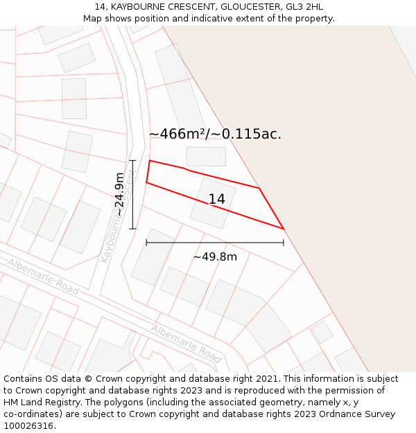 14, KAYBOURNE CRESCENT, GLOUCESTER, GL3 2HL: Plot and title map