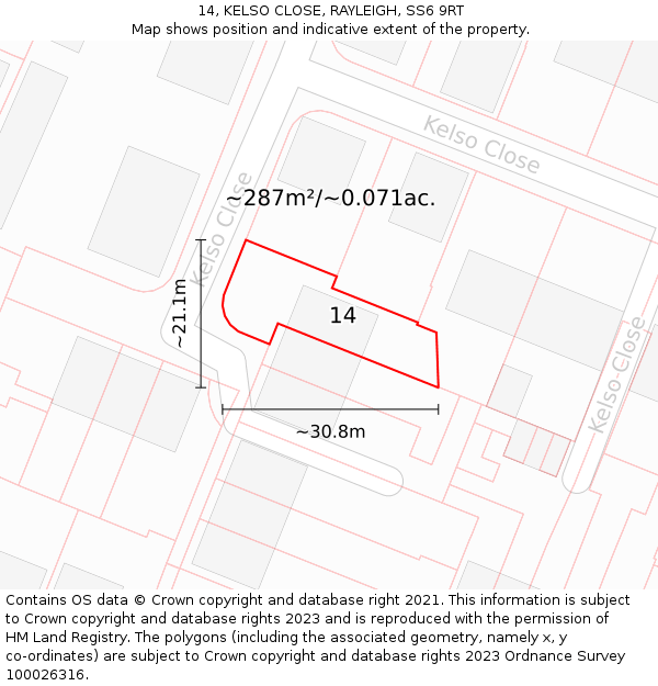 14, KELSO CLOSE, RAYLEIGH, SS6 9RT: Plot and title map