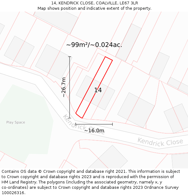 14, KENDRICK CLOSE, COALVILLE, LE67 3LR: Plot and title map