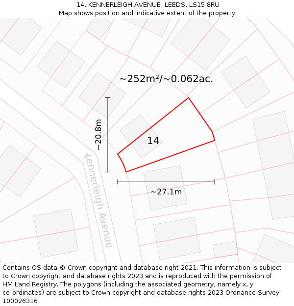 14, KENNERLEIGH AVENUE, LEEDS, LS15 8RU: Plot and title map