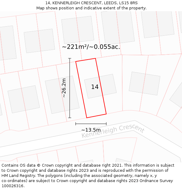14, KENNERLEIGH CRESCENT, LEEDS, LS15 8RS: Plot and title map
