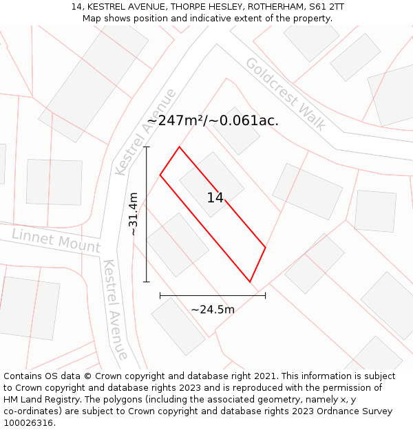 14, KESTREL AVENUE, THORPE HESLEY, ROTHERHAM, S61 2TT: Plot and title map
