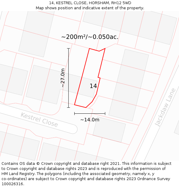 14, KESTREL CLOSE, HORSHAM, RH12 5WD: Plot and title map
