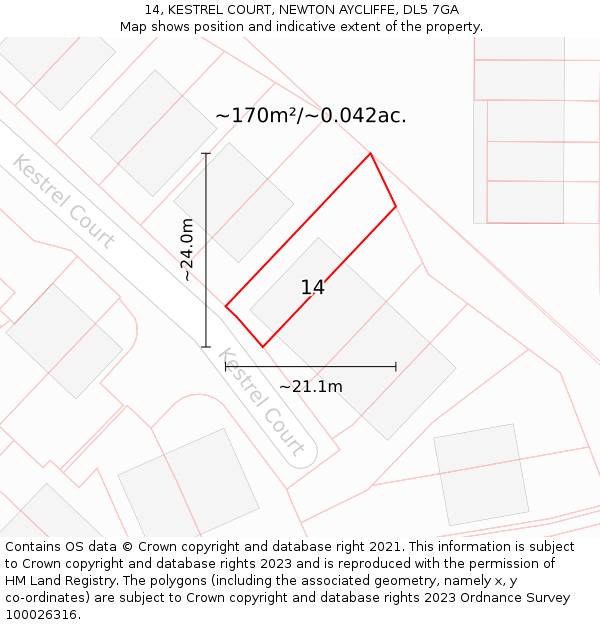 14, KESTREL COURT, NEWTON AYCLIFFE, DL5 7GA: Plot and title map