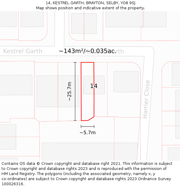 14, KESTREL GARTH, BRAYTON, SELBY, YO8 9SJ: Plot and title map