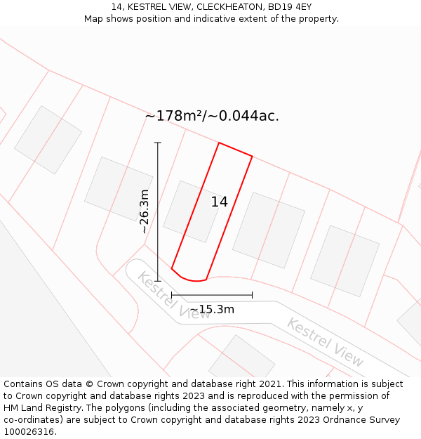 14, KESTREL VIEW, CLECKHEATON, BD19 4EY: Plot and title map