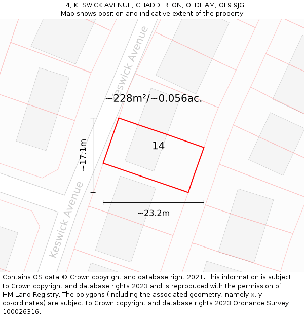 14, KESWICK AVENUE, CHADDERTON, OLDHAM, OL9 9JG: Plot and title map