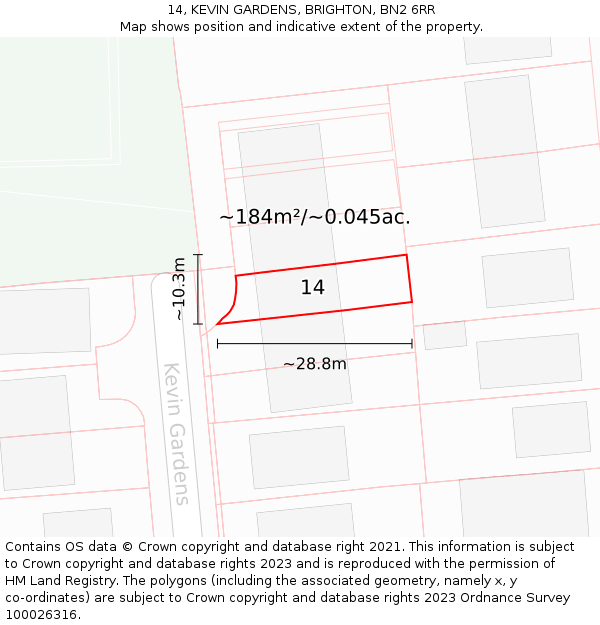 14, KEVIN GARDENS, BRIGHTON, BN2 6RR: Plot and title map