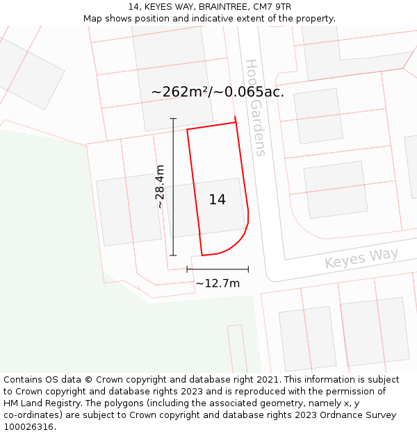 14, KEYES WAY, BRAINTREE, CM7 9TR: Plot and title map