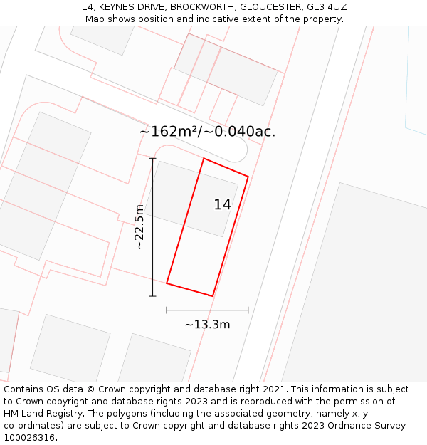 14, KEYNES DRIVE, BROCKWORTH, GLOUCESTER, GL3 4UZ: Plot and title map