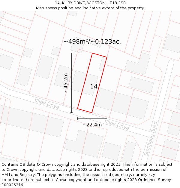 14, KILBY DRIVE, WIGSTON, LE18 3SR: Plot and title map