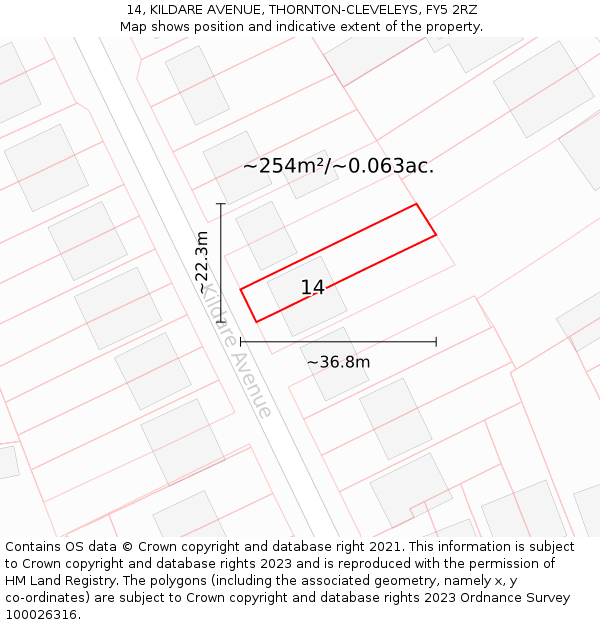 14, KILDARE AVENUE, THORNTON-CLEVELEYS, FY5 2RZ: Plot and title map