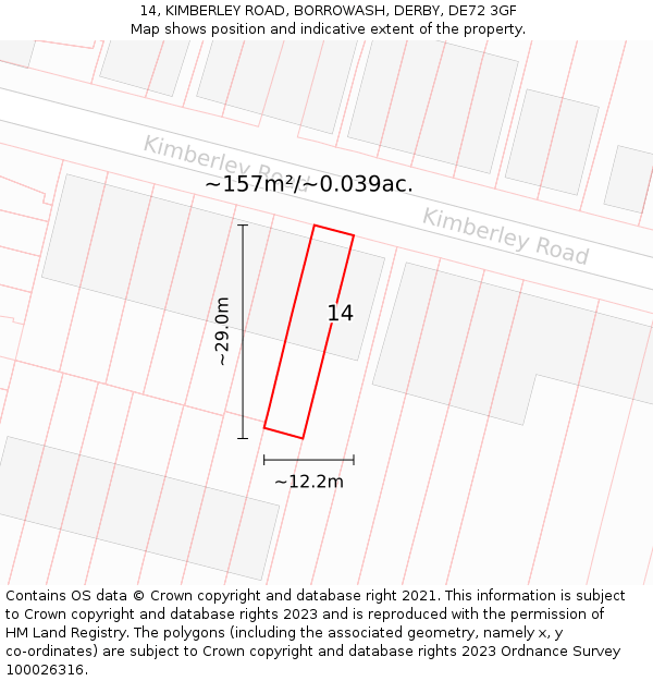 14, KIMBERLEY ROAD, BORROWASH, DERBY, DE72 3GF: Plot and title map