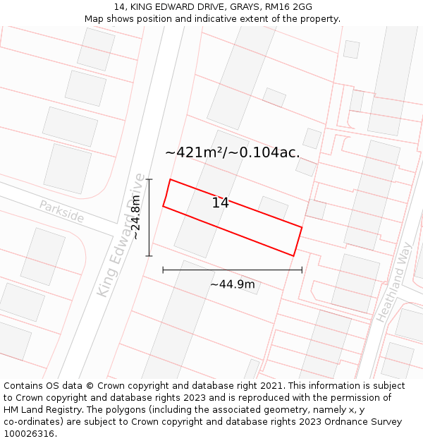 14, KING EDWARD DRIVE, GRAYS, RM16 2GG: Plot and title map