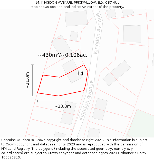 14, KINGDON AVENUE, PRICKWILLOW, ELY, CB7 4UL: Plot and title map