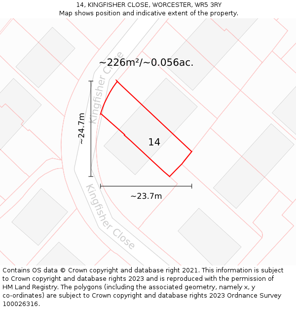 14, KINGFISHER CLOSE, WORCESTER, WR5 3RY: Plot and title map