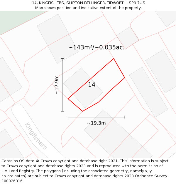14, KINGFISHERS, SHIPTON BELLINGER, TIDWORTH, SP9 7US: Plot and title map