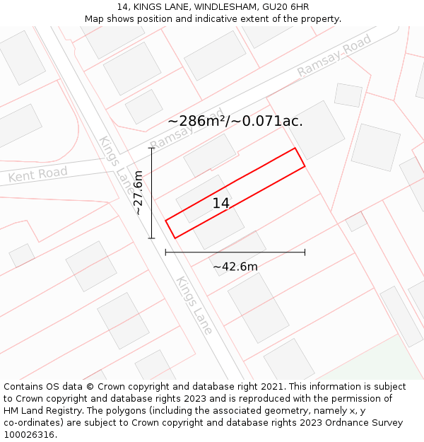 14, KINGS LANE, WINDLESHAM, GU20 6HR: Plot and title map
