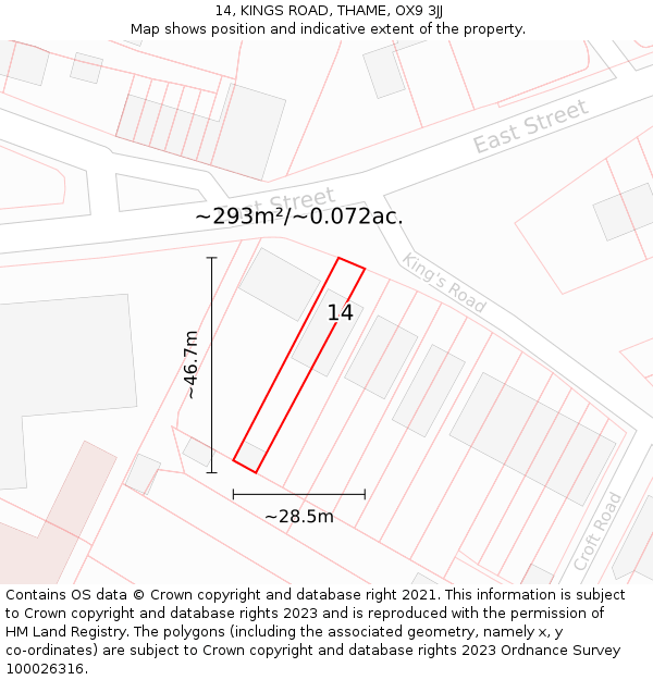 14, KINGS ROAD, THAME, OX9 3JJ: Plot and title map