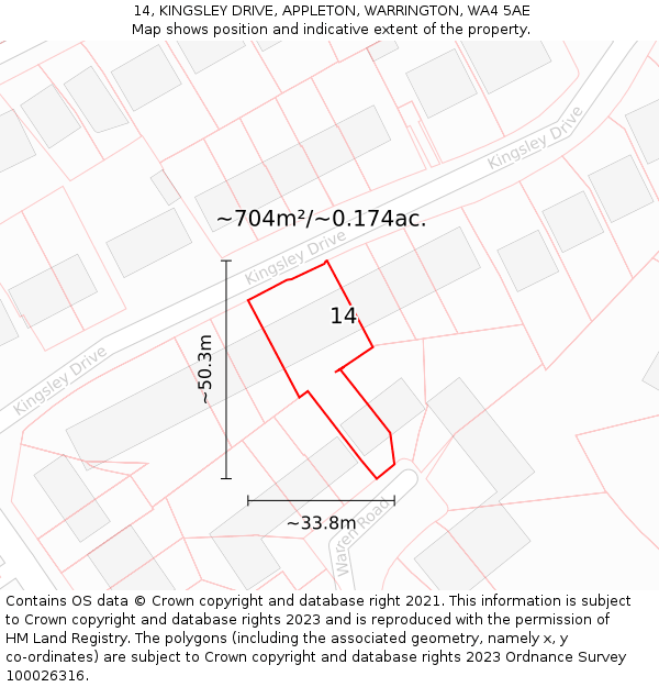 14, KINGSLEY DRIVE, APPLETON, WARRINGTON, WA4 5AE: Plot and title map