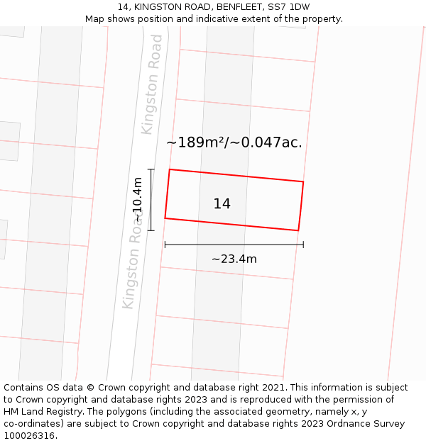 14, KINGSTON ROAD, BENFLEET, SS7 1DW: Plot and title map