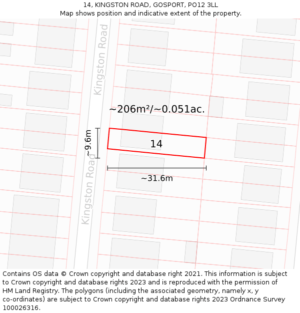 14, KINGSTON ROAD, GOSPORT, PO12 3LL: Plot and title map