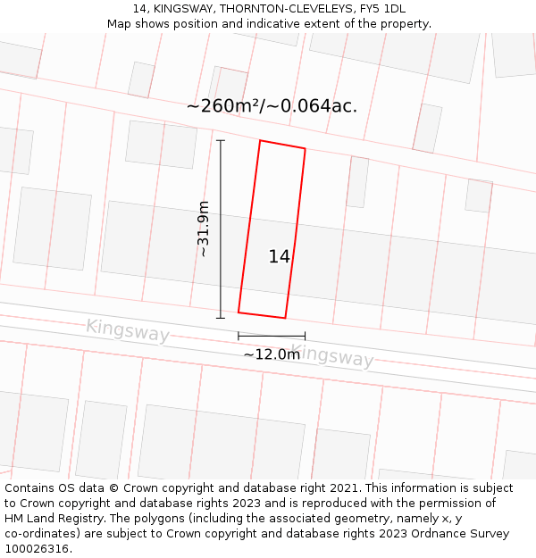 14, KINGSWAY, THORNTON-CLEVELEYS, FY5 1DL: Plot and title map