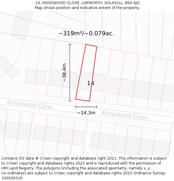 14, KINGSWOOD CLOSE, LAPWORTH, SOLIHULL, B94 6JQ: Plot and title map