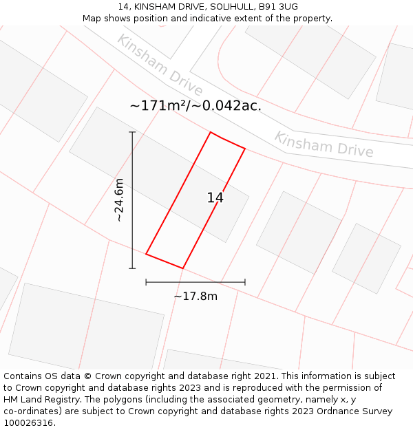 14, KINSHAM DRIVE, SOLIHULL, B91 3UG: Plot and title map
