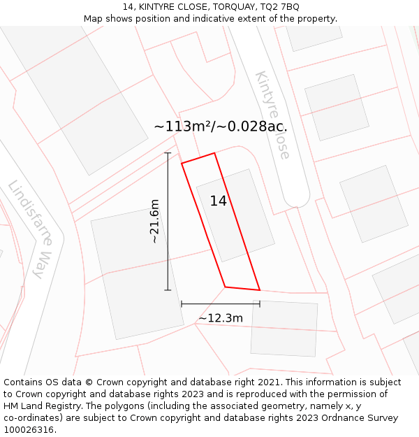 14, KINTYRE CLOSE, TORQUAY, TQ2 7BQ: Plot and title map