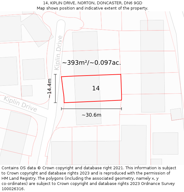 14, KIPLIN DRIVE, NORTON, DONCASTER, DN6 9GD: Plot and title map