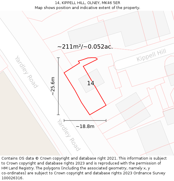 14, KIPPELL HILL, OLNEY, MK46 5ER: Plot and title map