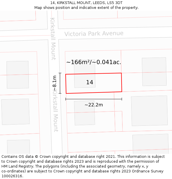 14, KIRKSTALL MOUNT, LEEDS, LS5 3DT: Plot and title map