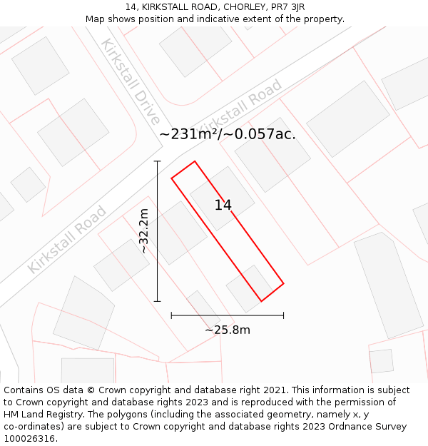 14, KIRKSTALL ROAD, CHORLEY, PR7 3JR: Plot and title map