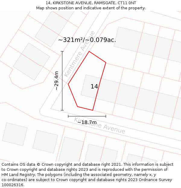 14, KIRKSTONE AVENUE, RAMSGATE, CT11 0NT: Plot and title map