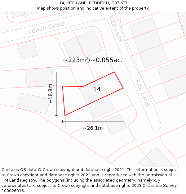 14, KITE LANE, REDDITCH, B97 6TT: Plot and title map