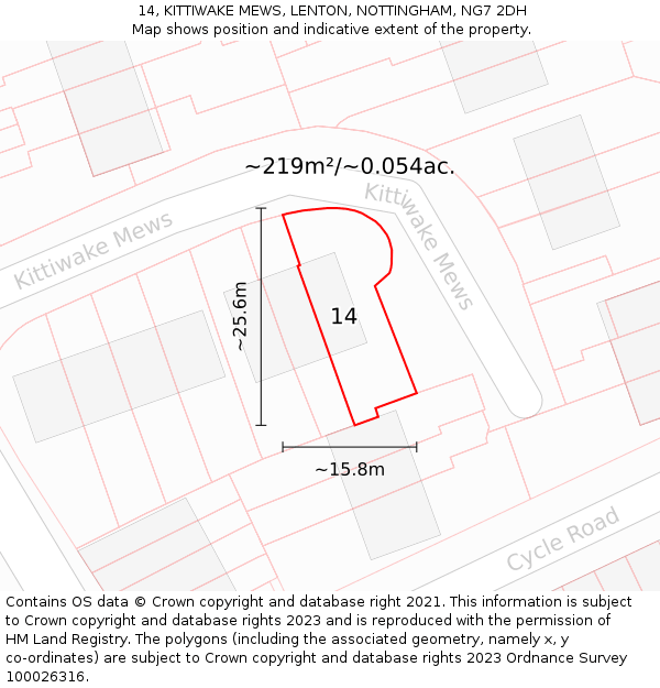 14, KITTIWAKE MEWS, LENTON, NOTTINGHAM, NG7 2DH: Plot and title map