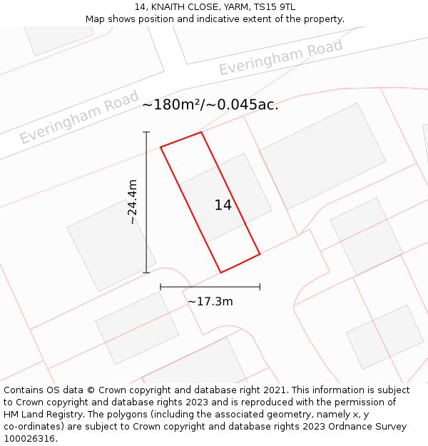 14, KNAITH CLOSE, YARM, TS15 9TL: Plot and title map