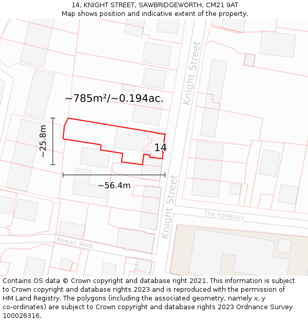 14, KNIGHT STREET, SAWBRIDGEWORTH, CM21 9AT: Plot and title map
