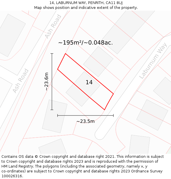 14, LABURNUM WAY, PENRITH, CA11 8UJ: Plot and title map